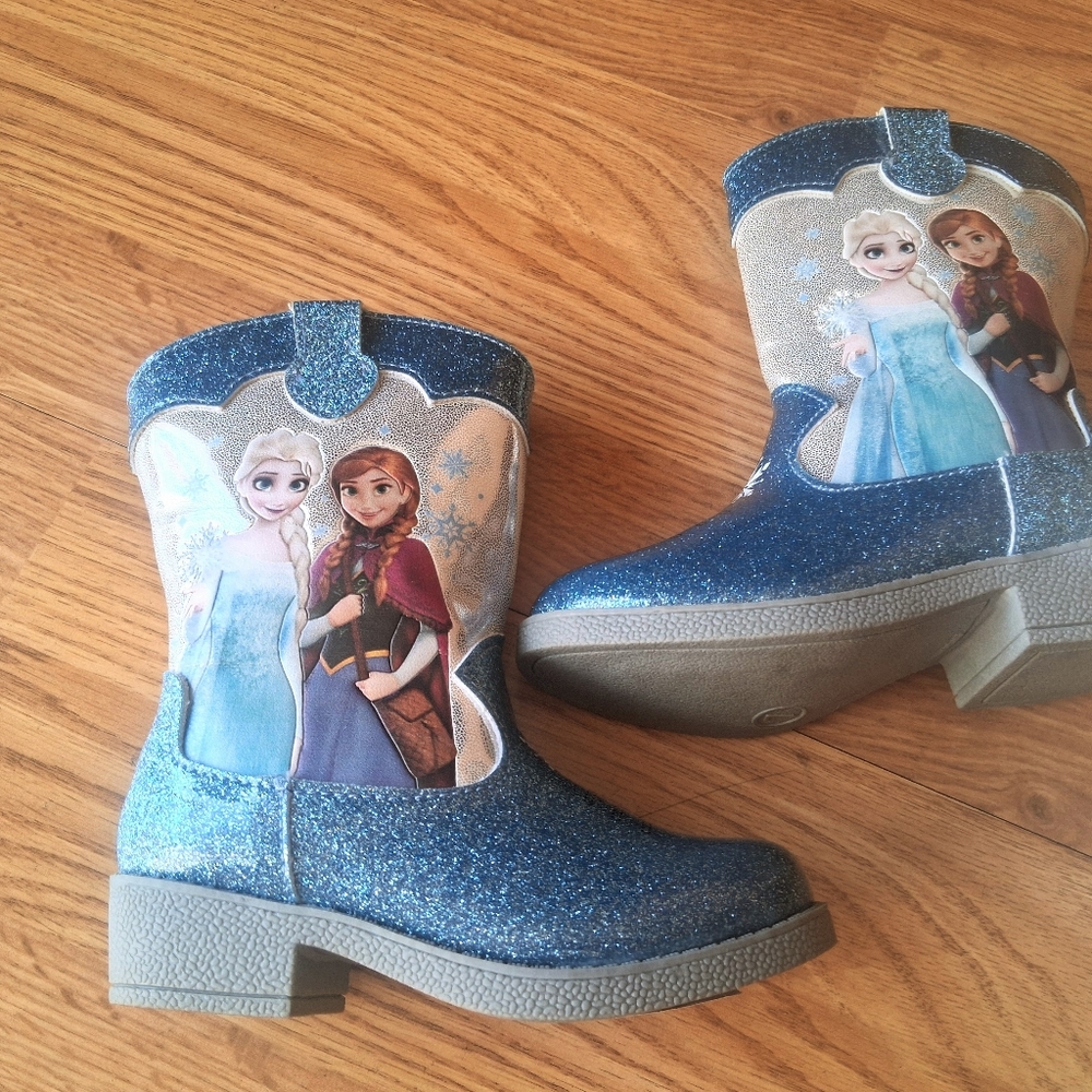 NEW Frozen Girls Blue Sparkle Boots, Sz 7